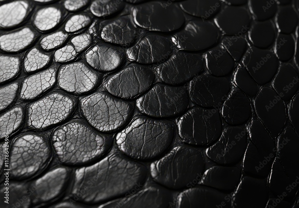 Poster close-up view of black textured surface featuring smooth and shiny scales in a unique pattern ideal 
