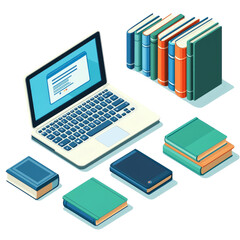 Digital Library: Laptop, Tablet, and Books for Education and Learning