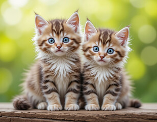 Funny large longhair gray tabby cute kitten with beautiful cat