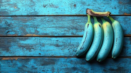 Blue Bananas Resting on Rustic Weathered Blue Wood