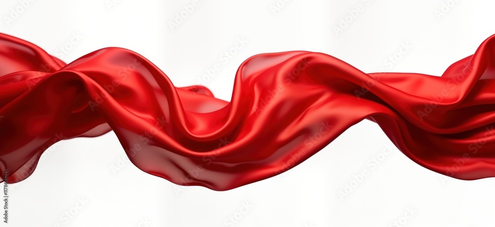 Aufkleber Red silk fabric flows gracefully in dynamic wave. Smooth texture, vibrant color create sense of motion, luxury. Isolated image shows free flowing textile, perfect for fashion design inspiration. Red