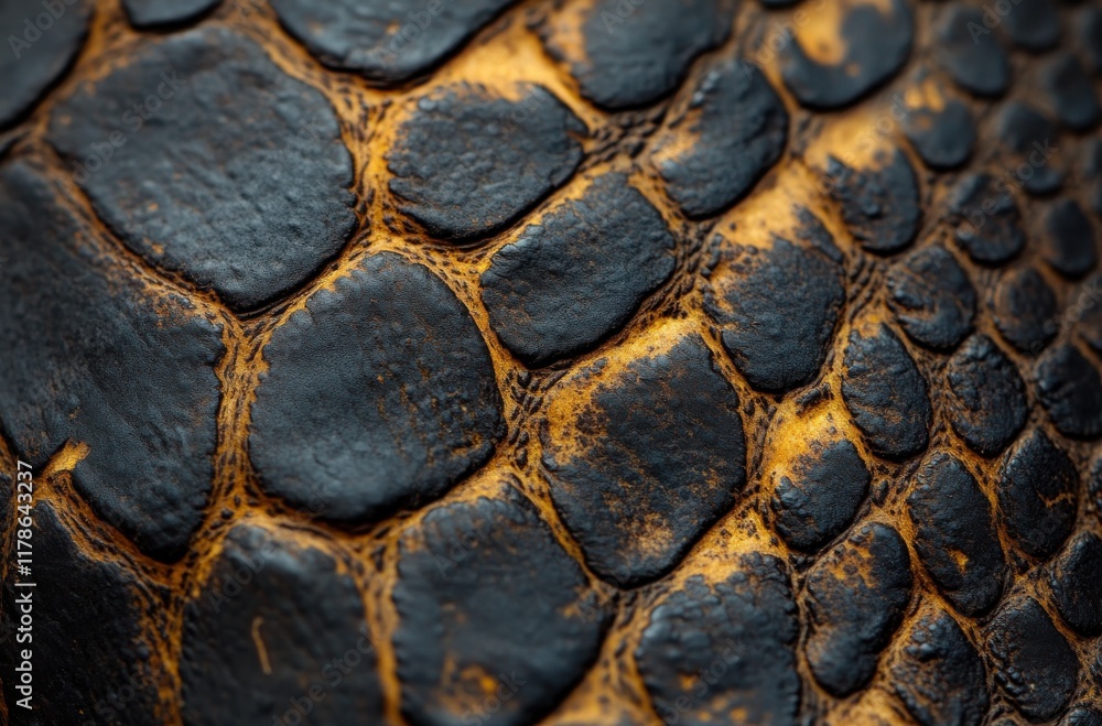 Poster close-up view of textured dark skin with unique scales and patterns, showcasing nature's intricacies