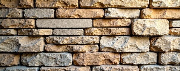 Obraz premium Rustic stacked stone wall, uneven texture, earthy tones, brown, design