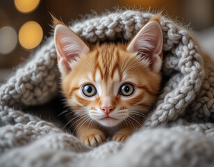 Funny large longhair gray tabby cute kitten with beautiful cat