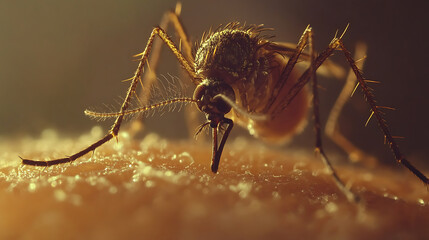Fototapeta premium Close-up of a mosquito sucking blood from human skin.