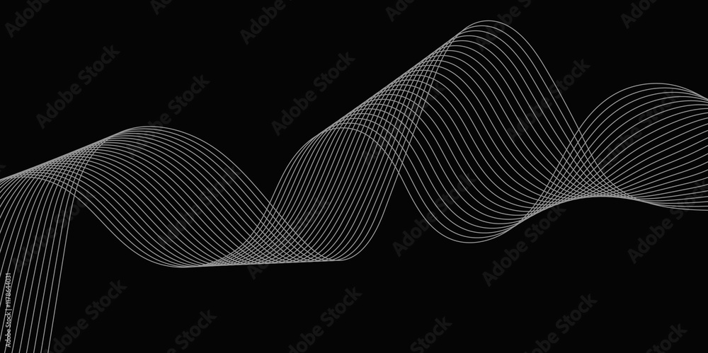 Poster abstract black background with whit line. modern template abstract design flowing particles digital 
