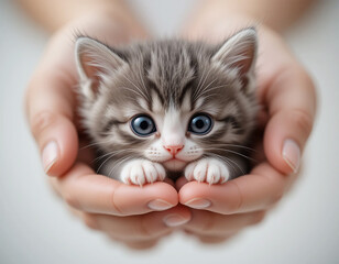 Funny large longhair gray tabby cute kitten with beautiful cat
