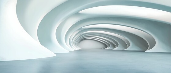 Obraz premium A modern, minimalist interior featuring smooth, curved walls and a light color palette, creating a serene and spacious atmosphere.