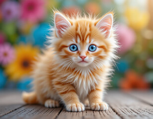 Funny large longhair gray tabby cute kitten with beautiful cat