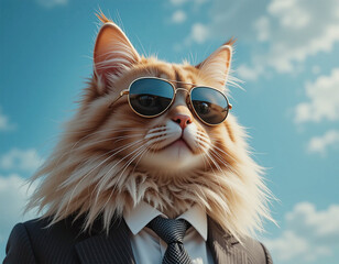 Funny large longhair gray tabby cute kitten with beautiful cat