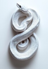 Fototapeta premium Elegant White Snake Curving Gracefully on Smooth Surface, Showcasing Intricate Scales and Serene Beauty in Minimalist Composition
