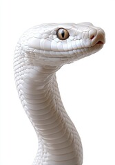 Fototapeta premium Elegant White Snake Sculpture Showcasing Smooth Scales, Captivating Eyes, and Serpentine Form Against a Minimalist White Background