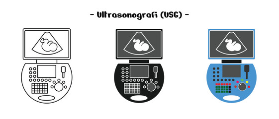 ultrasound set design, medical diagnostic equipment, simple design, editable vector eps 10.