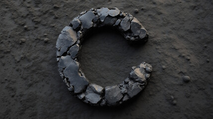 The letter "C", made of stone, mountain, earth.