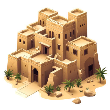 Majestic Desert Palace: A 3D Render of Ancient Middle Eastern Architecture
