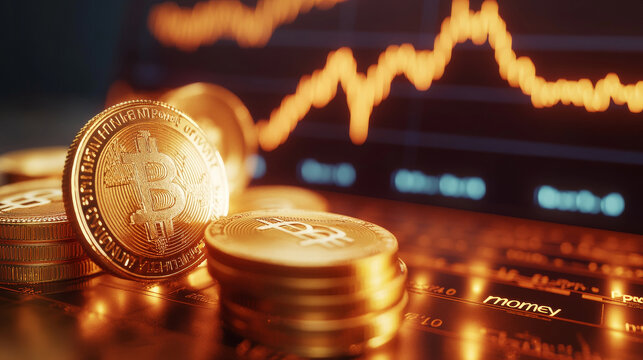 finance, Gold coins and financial charts with a stock market graph in the background, a business concept for natural gold or "The power of money".