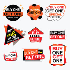 Buy Get 1 Free tag design for banner or poster. Sale and Discounts Concept.