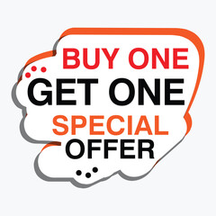 Buy Get 1 Free tag design for banner or poster. Sale and Discounts Concept.