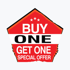 Buy Get 1 Free tag design for banner or poster. Sale and Discounts Concept.