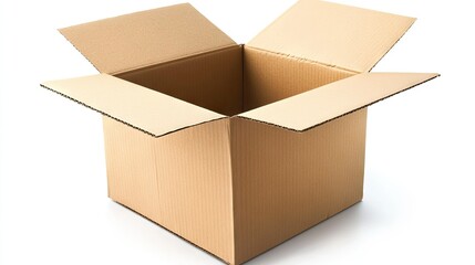 Close-up of a cardboard box with a textured surface, placed on a white background, perfect for minimalistic packaging and delivery-themed images