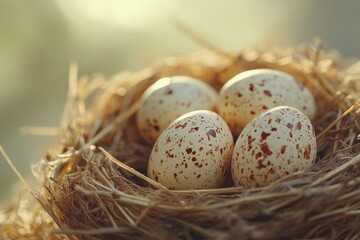 Obraz premium Nest with quail eggs on a natural background