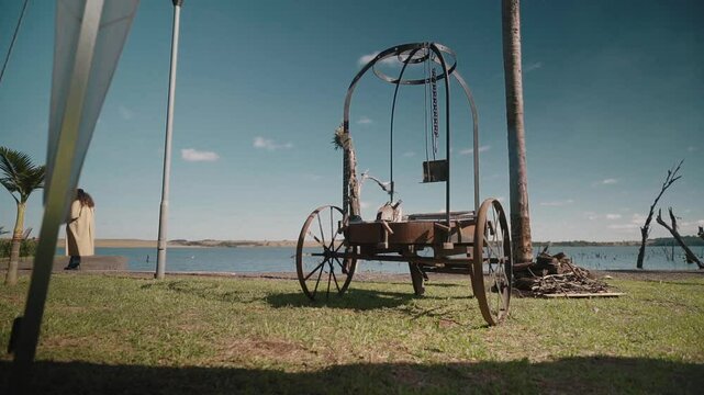 Old rusty grill smoking while cooking Asado, traditional Argentine Barbecue