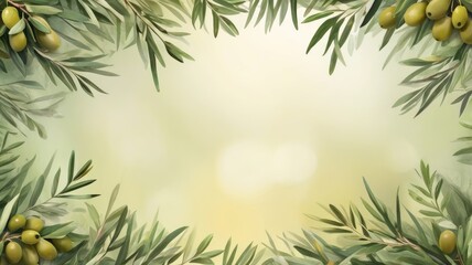 Green leafy background with a few olive leaves in the foreground
