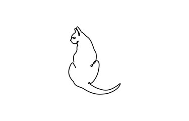 Cat continuous line drawing - cute pet stretching himself with his tail holds high isolated on white background, continuous line drawing of Cat, one line cat shape with active stroke.