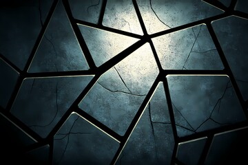 Broken Glass Fragments with Dramatic Shadows and Light Reflection