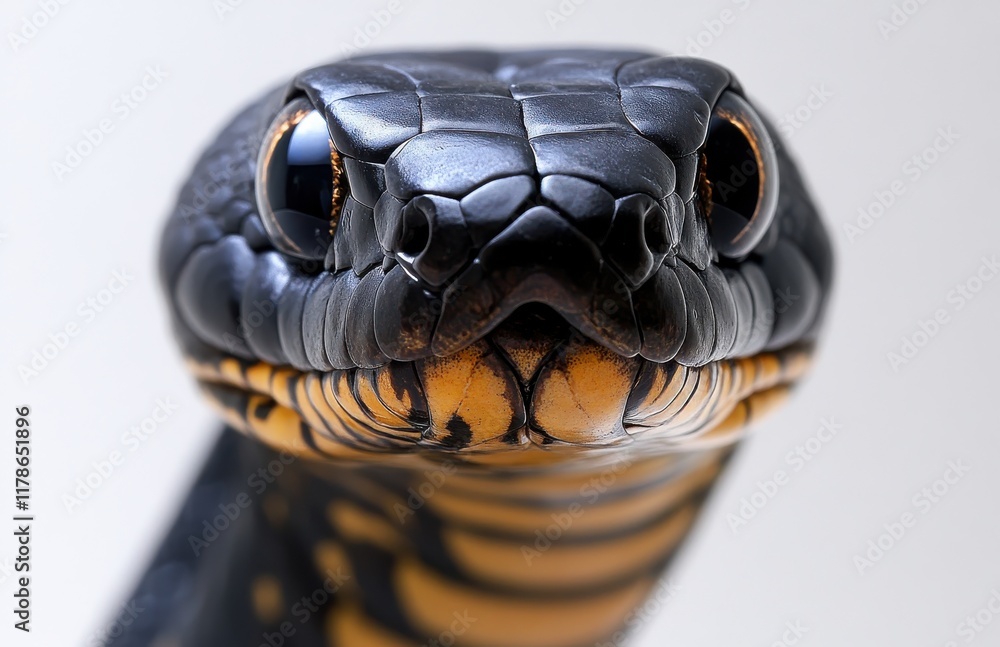 Poster stunning close-up of a black and yellow snake showcasing intricate scale patterns and expressive eye