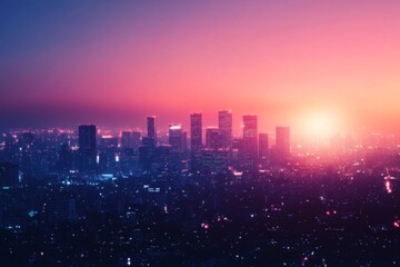 Fototapeta premium Silhouette of a cityscape under a colorful sunset