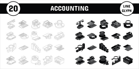 Accounting Line Glyph Vector Illustration Icon Sticker Set Design Materials