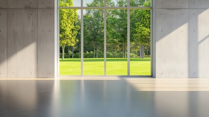Fototapeta premium Modern Empty Living Room with Gray Accents: A Stylish and Spacious Interior Design Concept