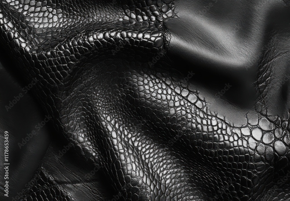 Poster textured black leather with glossy finish featuring intricate patterns and natural design elements i