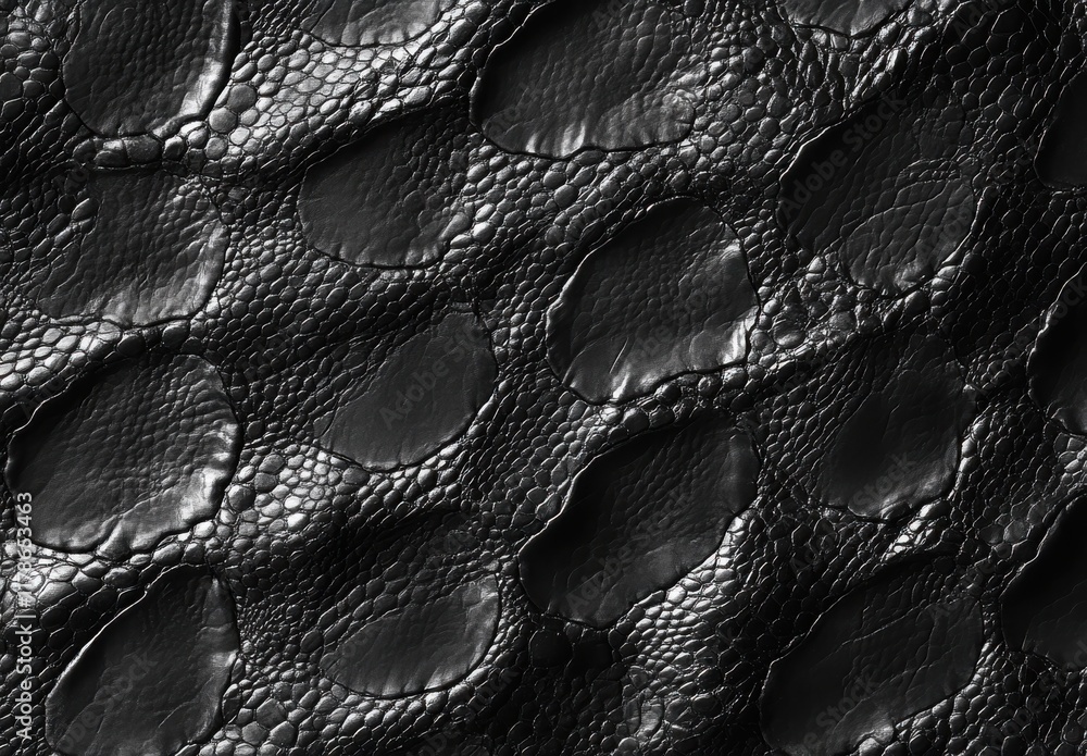 Aufkleber Textured Black Leather Surface with Distinctive Patterns Featuring Scales and Glossy Finish Ideal for Fashion and Design Projects