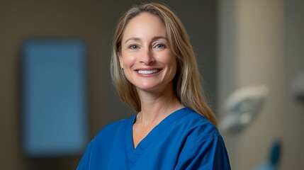 Fototapeta premium Image of a team of confident and friendly medical professionals,including doctors and nurses,wearing blue scrubs and providing healthcare services and treatment in a hospital or clinic setting.