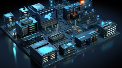 Global Network Infrastructure: A Futuristic 3D Render of a Data Center