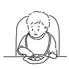 スプーンを持つ赤ちゃん＿線画