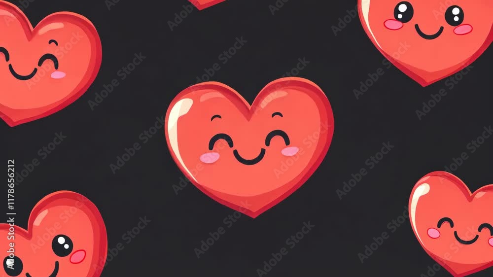 Poster colorful cute smiling hearts on a dark background create a cheerful and playful atmosphere suitable 
