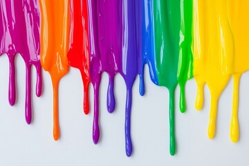 Naklejka premium Dripping Rainbow Paint on a White Background for Artistic Expression