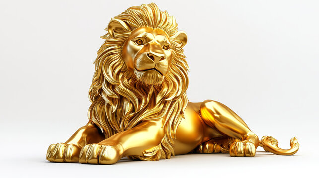 finance, Golden lion statue, full-body, vector illustration style, white background, 3D rendering, digital art, fantasy realism, bright colors, high resolution, high detail, high quality, high defini