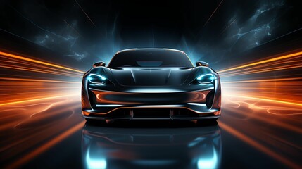A sleek, modern sports car illuminated by dynamic light effects, showcasing advanced design and performance