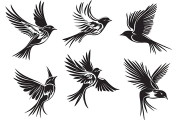 Obraz premium Flying birds silhouettes on white background.