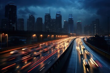 Fototapeta premium A heavy traffic highway building architecture metropolis.