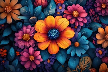 Vibrant floral mandalas depicting intricate patterns in bright colors