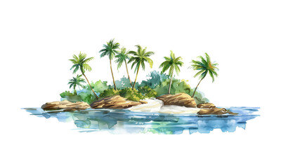 watercolor illustration private palm island on isolated white background PNG