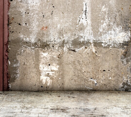 Empty interior scene with stucco wall and concrete floor. Open space with cement wall and floor....