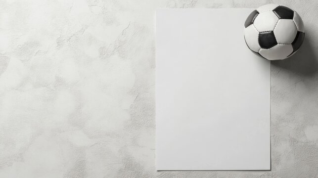Minimalistic composition with soccer ball and blank note paper, ready for text placement, perfect for announcements or sports related designs.