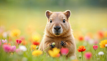 Fototapeta premium capybara in the meadow Generative AI 