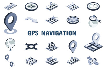 GPS Navigation Flat Vector Illustration Icon Sticker Set Design Materials